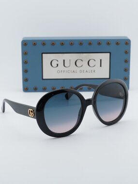 Gucci GG0712S 002 Women Round Sunglasses - Black / Blue